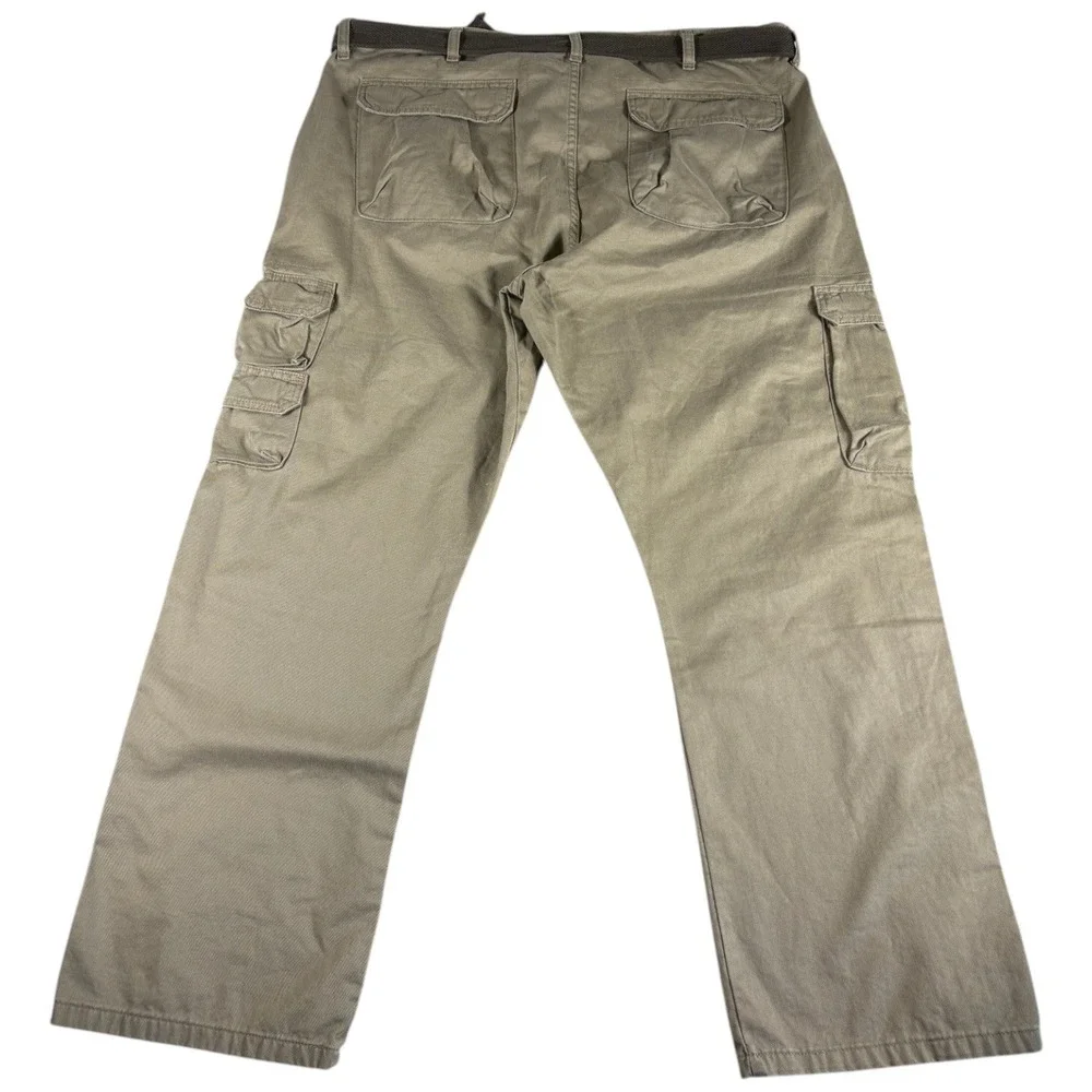 Wrangler Premium Cargo Pants Mens 42x30 Tan Khaki Belted Waist Relaxed Workwear